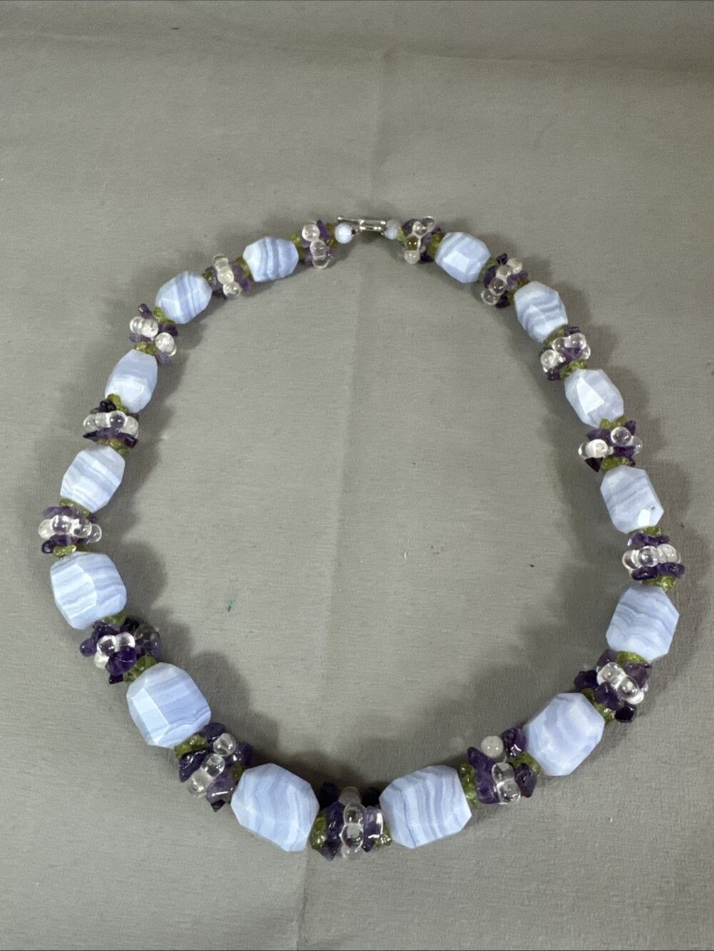 Ross Simons Blue Lace Agate Amethyst Peridot Beaded Necklace Sterling Silver